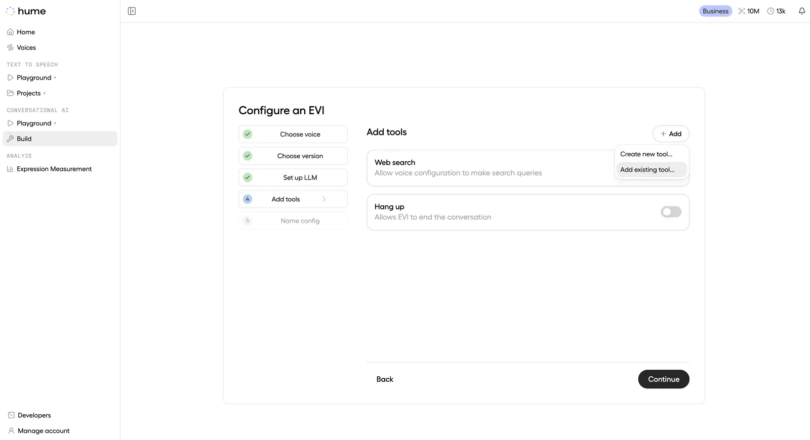 Add tool to configuration within the Hume portal