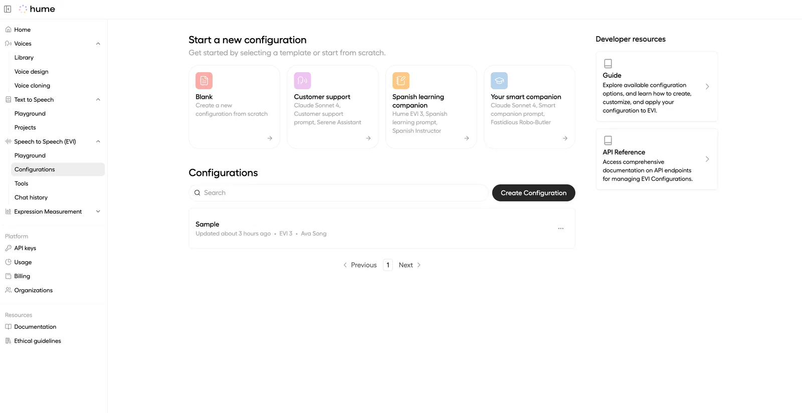 Configurations page
