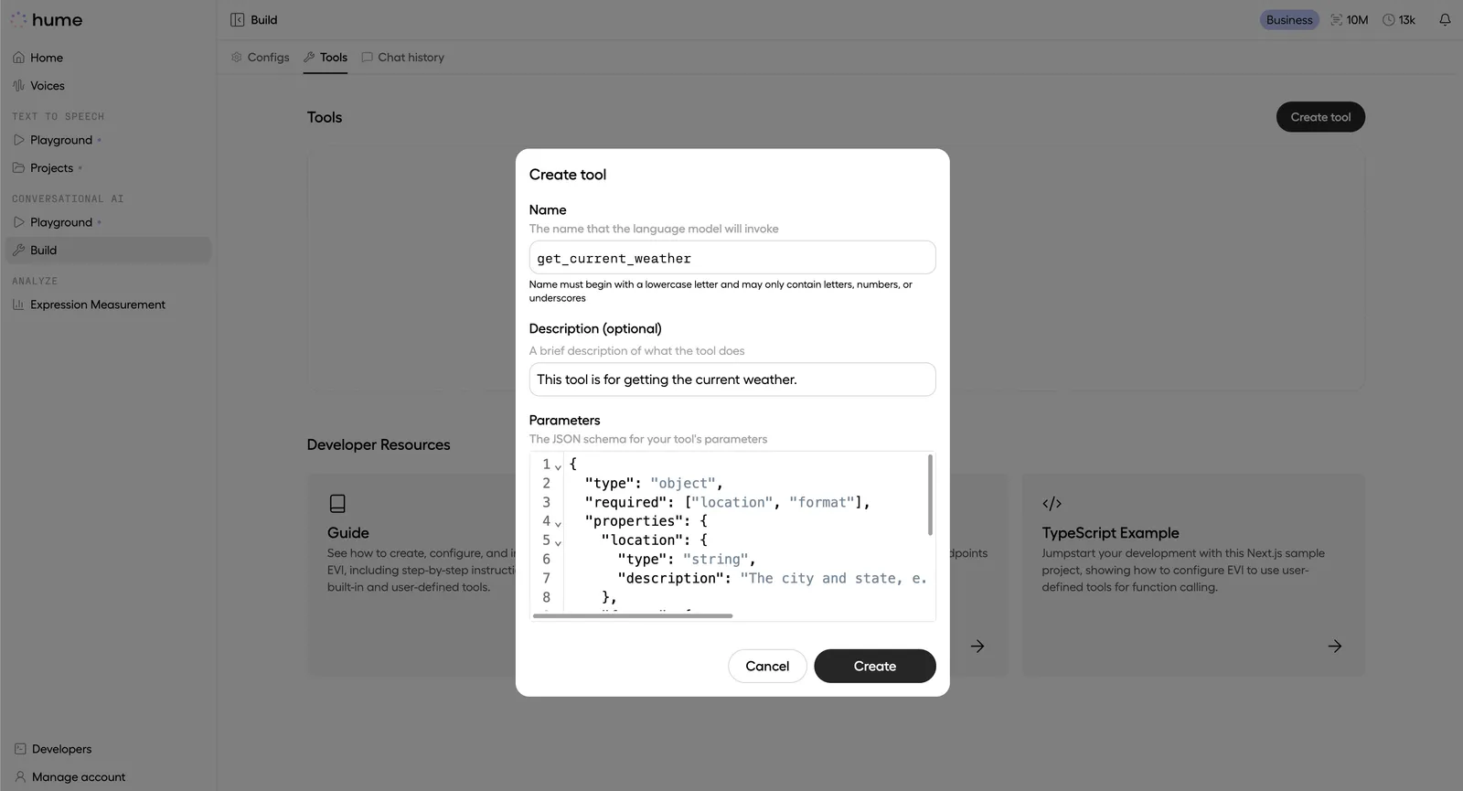 EVI Create function interface