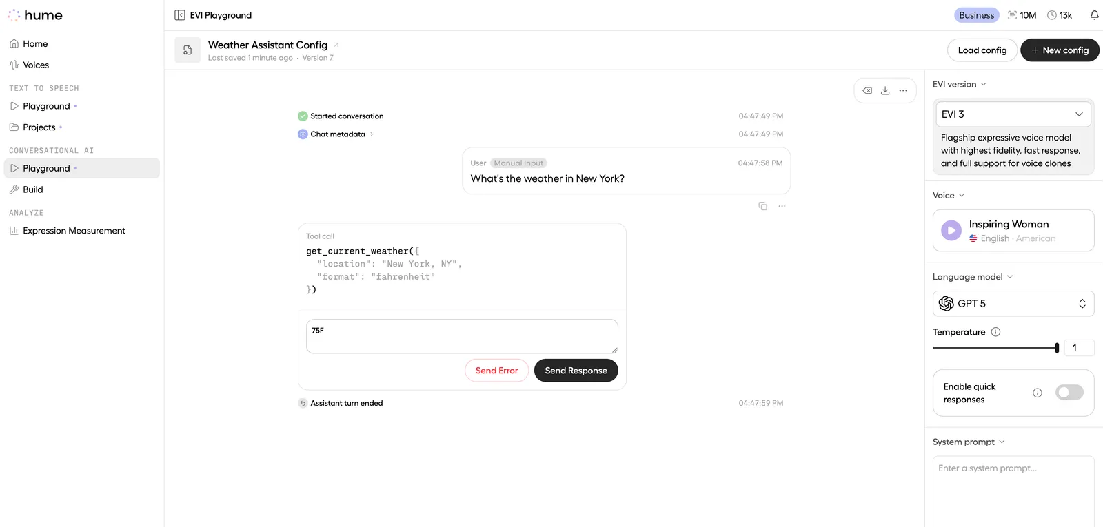 Send EVI function result