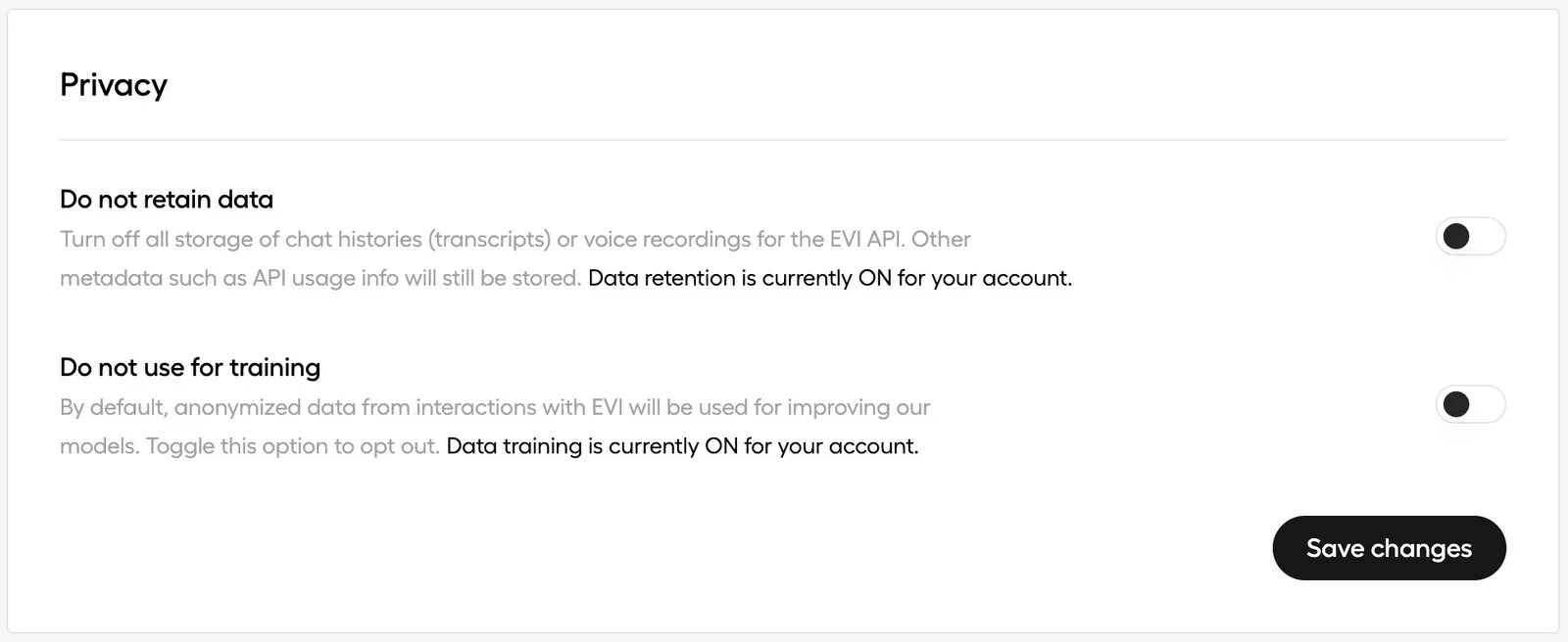 Privacy settings in the user profile