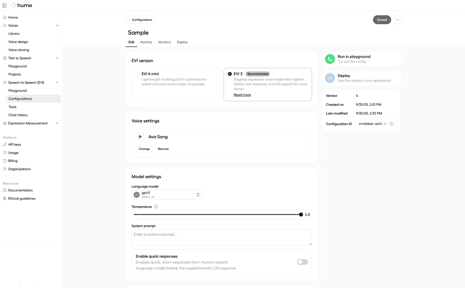 Config edit page