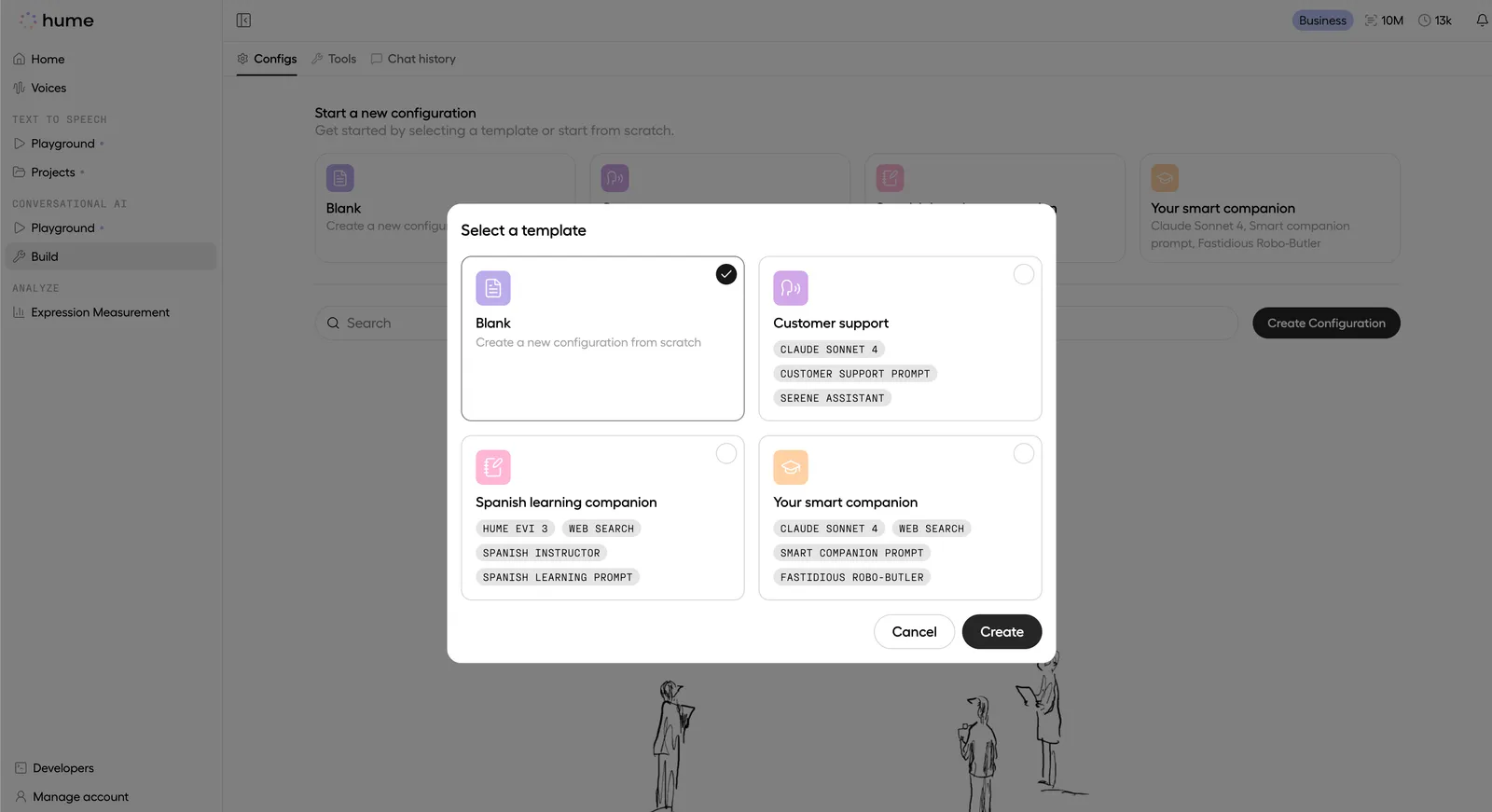 Template selection, the second step of EVI configuration