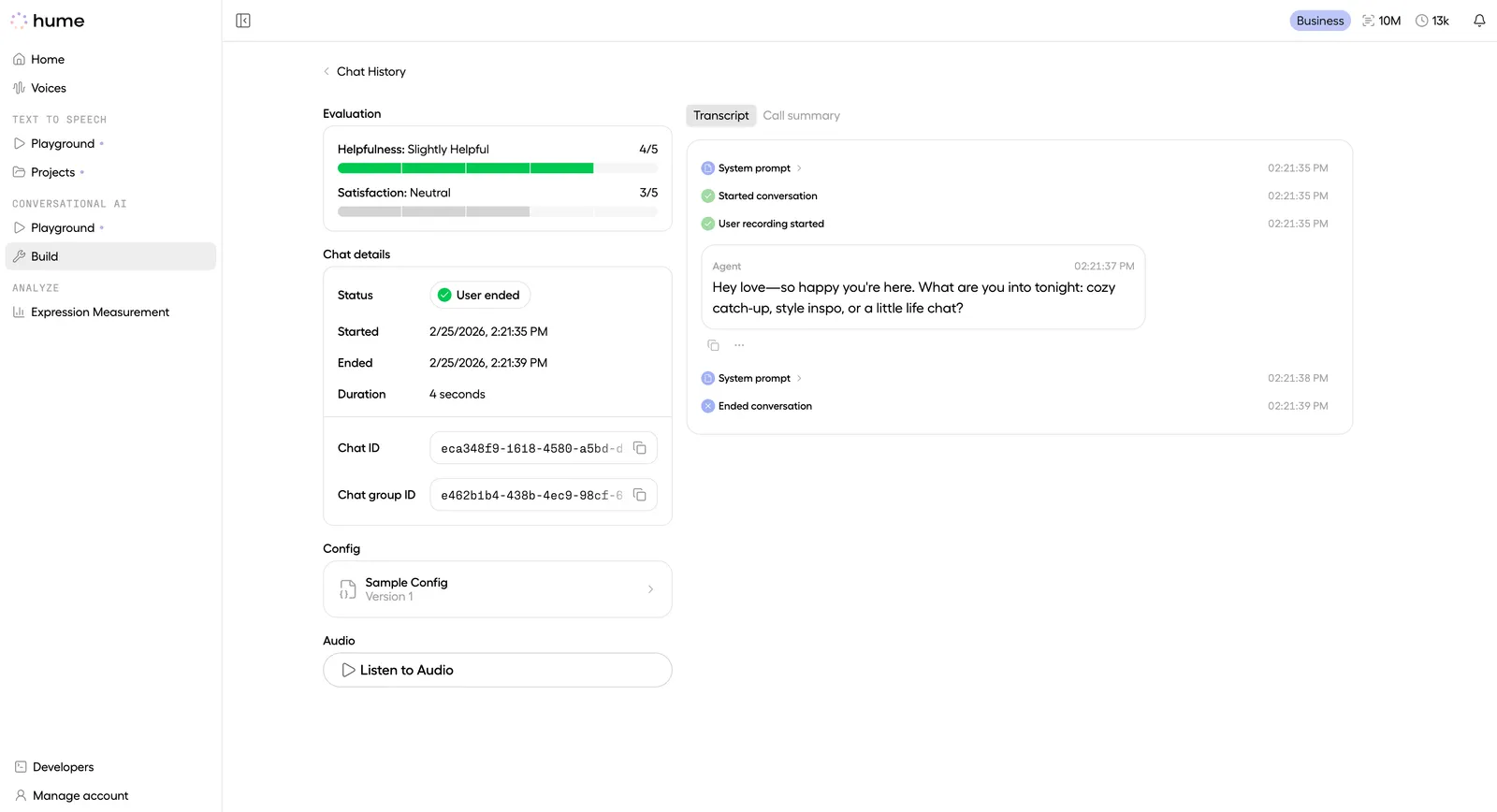Platform UI chat details page