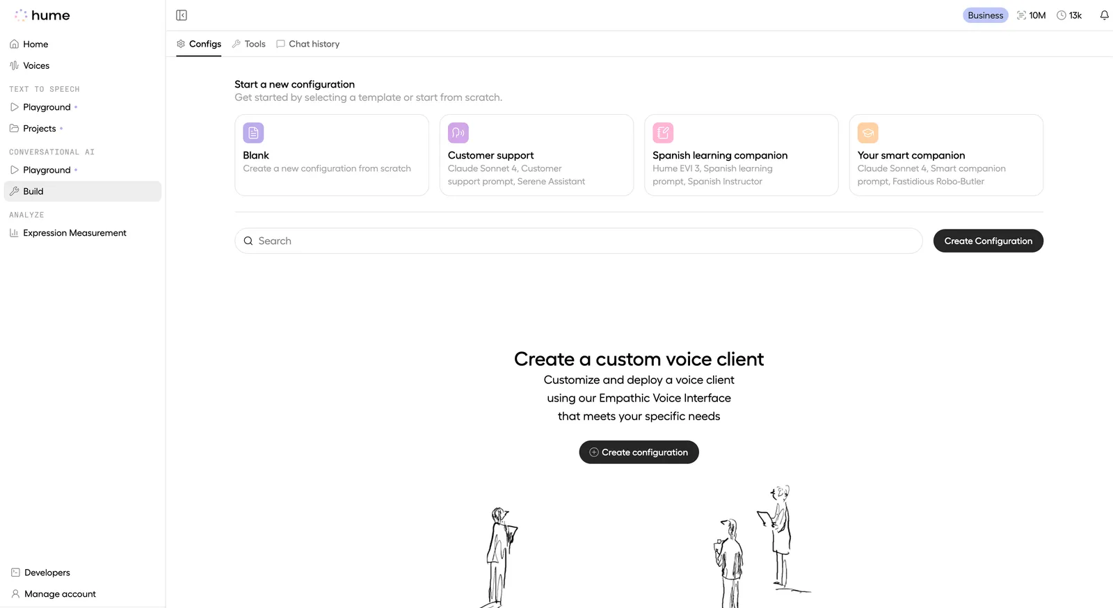Navigating to the configurations page, the first step of EVI configuration